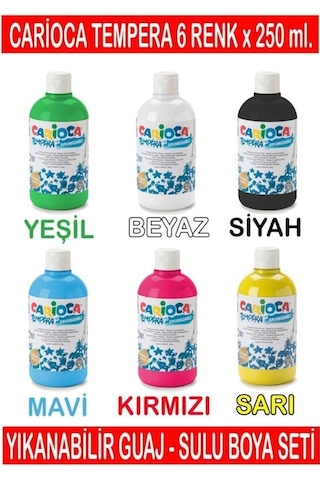 Carioca Tempera Süper Yıkanabilir Guaj - Sulu Boya Seti 6 Renk x N11.156