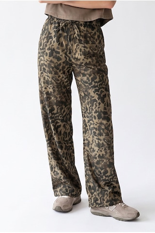 Mixray 2199 Kadın Leopar Desenli Lastikli Bel Geniş Paça Pantolon Haki