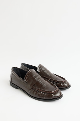 Lutvelizade Loafer 2517 Klasik Deri Görünümlü Oval Burun Acı Kahve Su Yolu Kadın Loafer