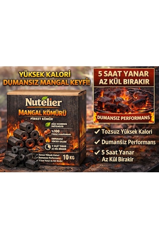 Nutelier Fındık Kabuğu Briket Mangal Kömürü 10 Kg