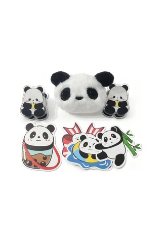 Panda Desenli Çok Bölmeli Kalemlik - Peluş Broş-sticker-klips Hediyeli Yeşil