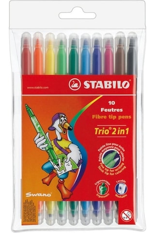 Stabilo 222-10-01 Trio 2in1 Çift Uçlu Keçe Uçlu Kalem 10'lu