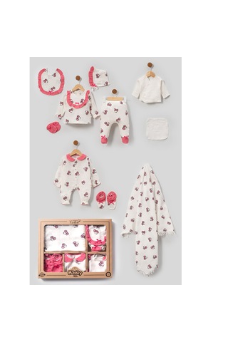 Milays Kız Bebek Hello Kitty Figürlü Müslin Kumaş Yenidoğan 10 Parça Hastane Çıkışı Zıbın Seti Kırmızı