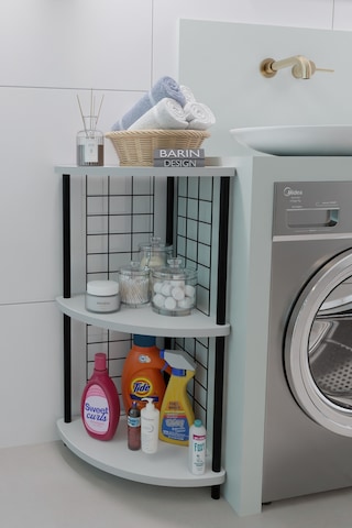 3 Raflıı Köşe Raf Banyo Ve Çamaşır Odası Çok Amaçlı Düzenleyici Metal Gövde Çevir Kur Kolay Kurulum Beyaz