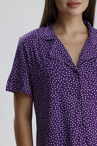 Kompedan Kadın Puantiye Desen Önden Düğmeli Pijama Takım Mor P. Mor