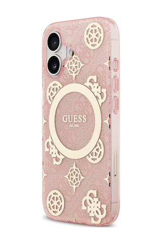 Apple Uyumlu iPhone 17 Kılıf Guess Lisanslı M-safeli Iml Peony Ve 4g Desenli Klasik Logolu Kapak Pembe Pembe