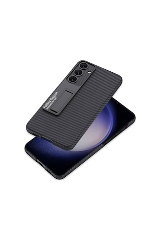 Galaxy Uyumlu S24 Kılıf Kılıf Karbonfiber Suni Deri Görünümlü Kıpta Standlı Kapak