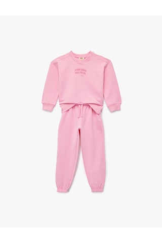 Koton Baskılı Uzun Kollu Bisiklet Yaka Şardonlu Eşofman Takımı Pembe 6wkg10223ak Gül