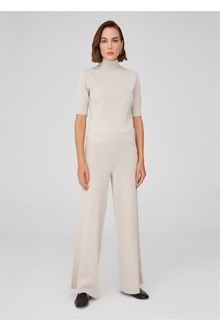 Peraluna Balıkçı Yaka Kısa Kollu İnce Basic Kadın Triko Bluz Ekru-Ekru