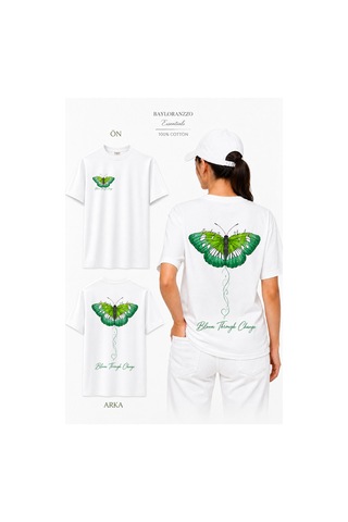 Bayloranzzo Love Of Butterfly %100 Pamuk Heavy Cotton Premium Kalite Kadın Tişört Beyaz
