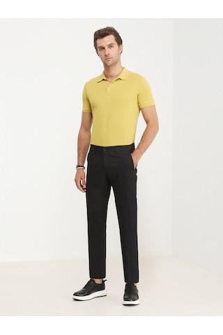 Siyah Düz Dokuma Slim Fit Casual Pamuk Karışımlı Pantolon Siyah