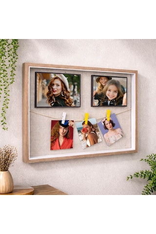 Ahşap İpli Mandallı Fotoğraf Çerçeve - 27x42cm