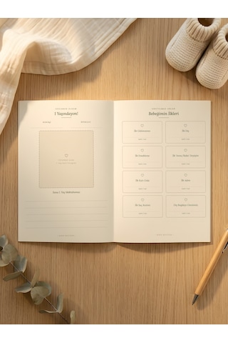Minik Mucizem Yenidoğan Hediye Seti Bebek Anı Defteri + Elektrikli Bebek Tırnak Törpüsü 5 Başlıklı, Hamilelik Ve İlk Yıl Günlüğü, Baby Shower Hediyesi Bej