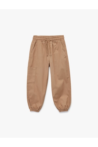 Koton Pamuklu Gabardin Beli Bağcıklı Kargo Cepli Jogger Pantolon Kahverengi 6wmb40018tw Kahve