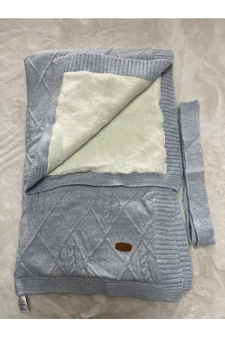 302495 Pc Geniş Saç Örgülü Triko Battaniye Mavi