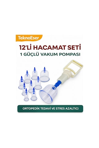 12 Parça Vakumlu Hacamat Seti Manuel Güçlü Hacamat Kupa Terapisi Seti