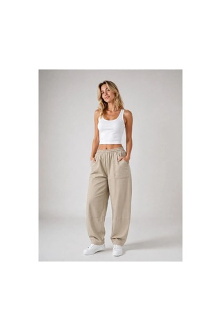 Meridefashion Bej Balon Kesim Lastikli Rahat Pantolon 44