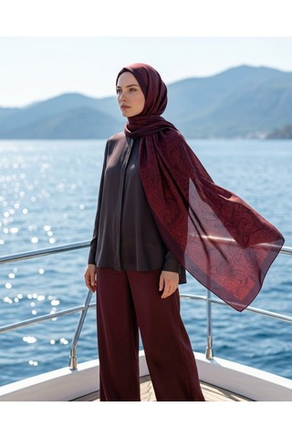 Moda Nuda Heritage Saye Şal Bordo - Zarif Ve Modern