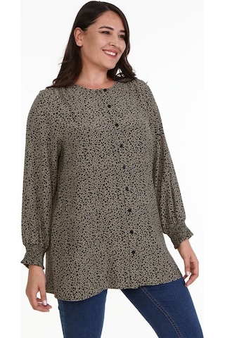 Düğme Detaylı Gipeli Tunik-haki Haki