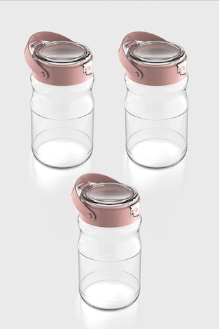 Renga Mono 1700 Ml Pembe Kapaklı 3'lü Cam Kavanoz Seti 131072 Pembe
