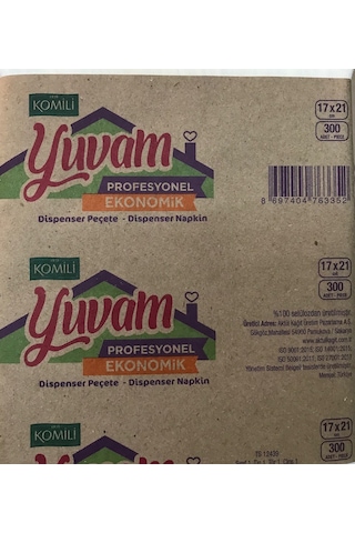 Komili Yuvam Profesyonel Ekonomik Dispenser Peçete 300'lü 12 Paket 17 x 21 CM