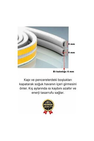 Güçlü Kendinden Yapışkanlı Kapı Pencere Soğuk Hava Geçirmez Yalıtım İzolasyon Beyaz Fitil 2 Metre Diğer