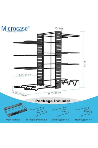 Microcase Çok Amaçlı Tencere Tava Vs Ürünler İçin Düzenleyici Metal Raflık - Al5048 Siyah