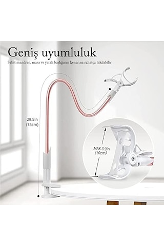 Saıjı Ivy-85 Akrobat Esnek Telefon Tutucu, Masa İçin Esnek Uzun Kollu Telefon Montajı, Klips Braketi Kelepçe Standı 4.0-6.3&apos &apos Cep Telefonu Standı İphone, Vb. Tüm Telefonlar İle Uyumludur Pembe