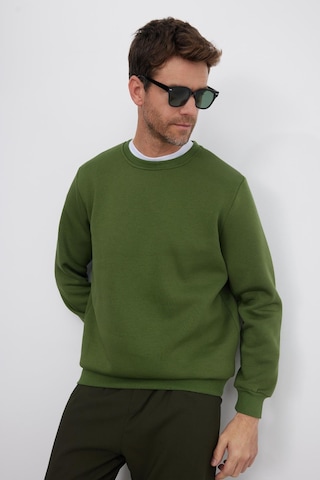 Tudors Unisex Relax Fit Rahat Kesim Pamuklu Yumuşak Dokulu İçi Polarlı Basic Yeşil Bisiklet Yaka Sweatshirt-37019 Yeşil