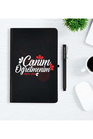Kişiye Özel Canım Öğretmenim Siyah Defter Kalem Seti - 3