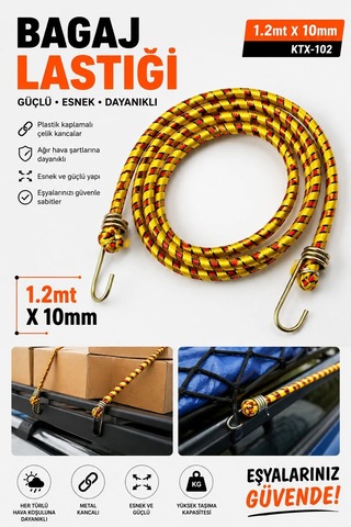 Bagaj Lastiği 1,2 Metre 10 Mm Çelik Kancalı Esnek Yük Sabitleme Lastiği - Mavi
