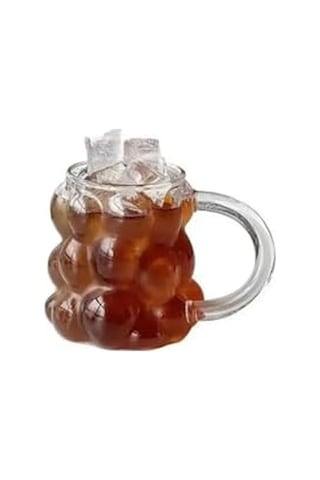 Yeni Nesil 350 Ml Üzüm Tasarımlı Bubble Borosilikat Cam Soğuk Kahve, Latte, Meşrubat Kupa Bardağı 1 Adet - 2430 Çok Renkli