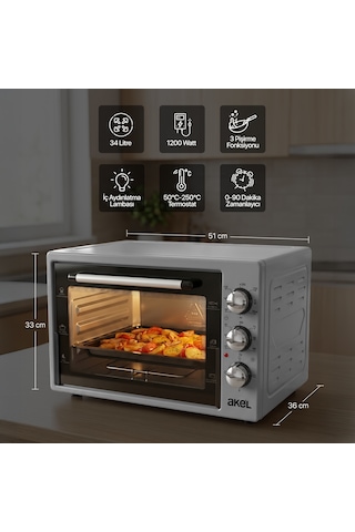 Akel AF340L 34 L Gri Mini/Midi Fırın