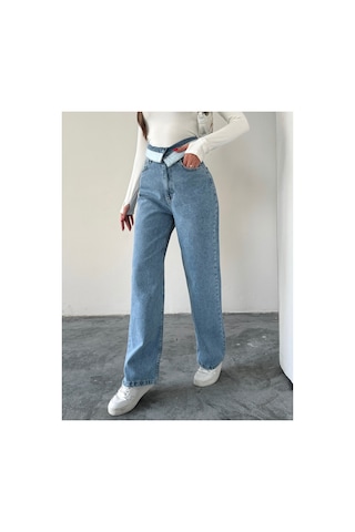 Blue Marlın Kemer Yakalı Tam Kalıp Bol Paça Jeans Buz Kar