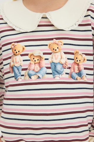 Defacto Bebe Yaka Çizgili Ayıcık Baskılı Sweatshirt Kız Bebek I7726a526wner98 Ekru-er98