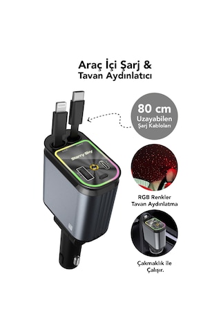 66w Akıllı Araç Şarjı Led Aydınlatmalı 4in1 Çift Kablolu 3.4a Araç İçi Çakmaklık Şarj Aleti