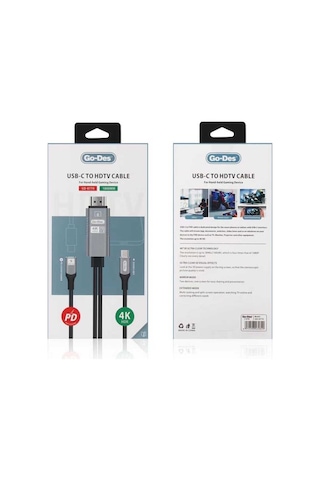 Go Des GD-8770 Type-C To HDMI 4K Kablo PD 3.0 Görüntü Aktarım Kablosu - Siyah ZORE-260169