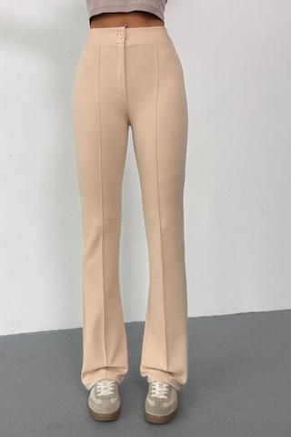 Krep Kumaş Likralı Önü Çimalı Kahverengi Kadın Palazzo Pantolon Bej
