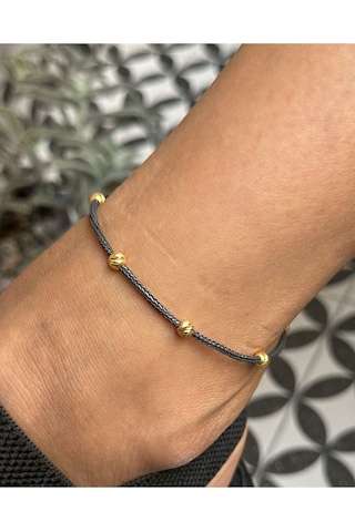 Gümüş Kazaziye Dorika Detaylı Halhal Hal01sy Siyah - Sarı