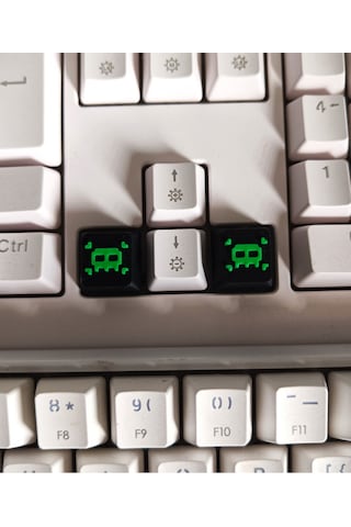 2 Adet Neon Yeşil Piksel Kuru Kafa Desenli Retro Mekanik Klavye Tuşu