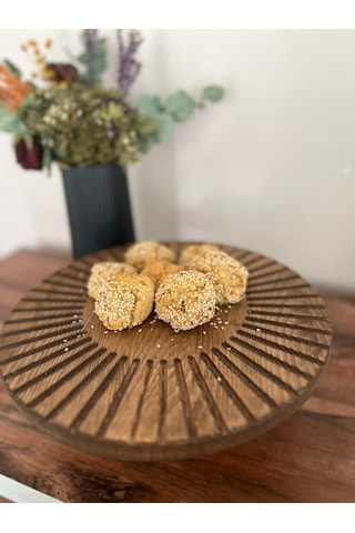 Doğal Ahşap Sunumluk Standı , Ahşap Kek Standı , Ayaklı Doğal Ahşap Sunumluk Siyah Ceviz