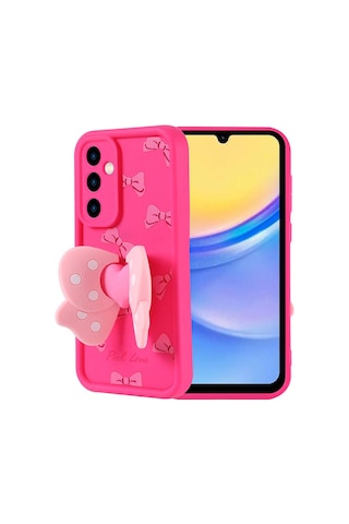 Samsung Uyumlu Galaxy A15 Kılıf Kamera Korumalı Figür Tasarımlı Zore Kapya Kapak Pembe Açık