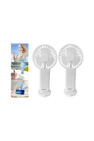 2 Adet Mini Fan,telefon Tutucu,portatif El Vantilatörü Beyaz 9,3x19cm