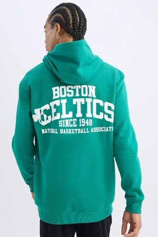 DeFactoFit NBA Boston Celtics Standart Fit Kapüşonlu Sırt Baskılı Kalın Sweatshirt Y7320AZ24AUGN1046 Yeşil
