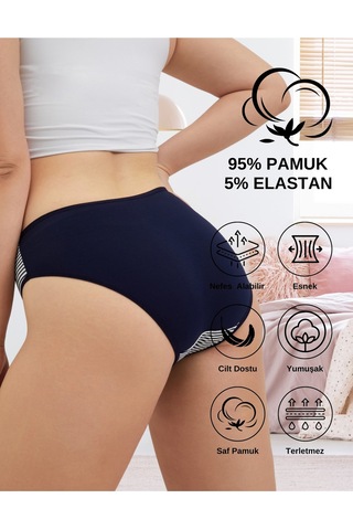 Alya Underwear Pamuklu Kadın Külot Slip Empirme Baskılı Yüksek Bel İç Çamaşırı - 5'li Paket - Lacivert Çok Renkli Y21