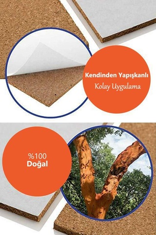 Fıxall Mantar Levha Duvar Kaplama Arkası Yapışkanlı.30x30 Cm 6 Adet Set Genel