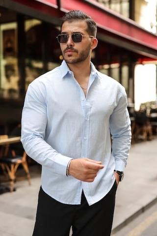 Valensdesign Erkek Fresh Keten Gömlek Buz Mavi