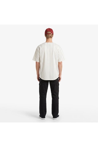 Karl Kani Cursive Varsity Pinstripe Cropped Baseball Erkek Beyaz Gömlek Km261-018-1 Çok Renkli