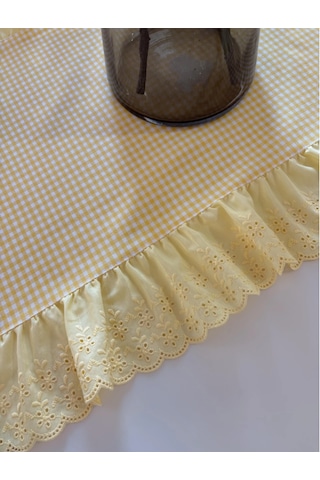 Fırfırlı Fistolu Vintage Duck Keten Oval Runner 40x65 Cm Sarı