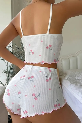 Merry See Kiraz Baskılı Askılı Şortlu Pijama Takımı Beyaz